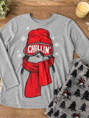 Wonder Nation Kids 2 Piece Fleece Pajama Set Gray Chillin’ Winter Snowman Size 8